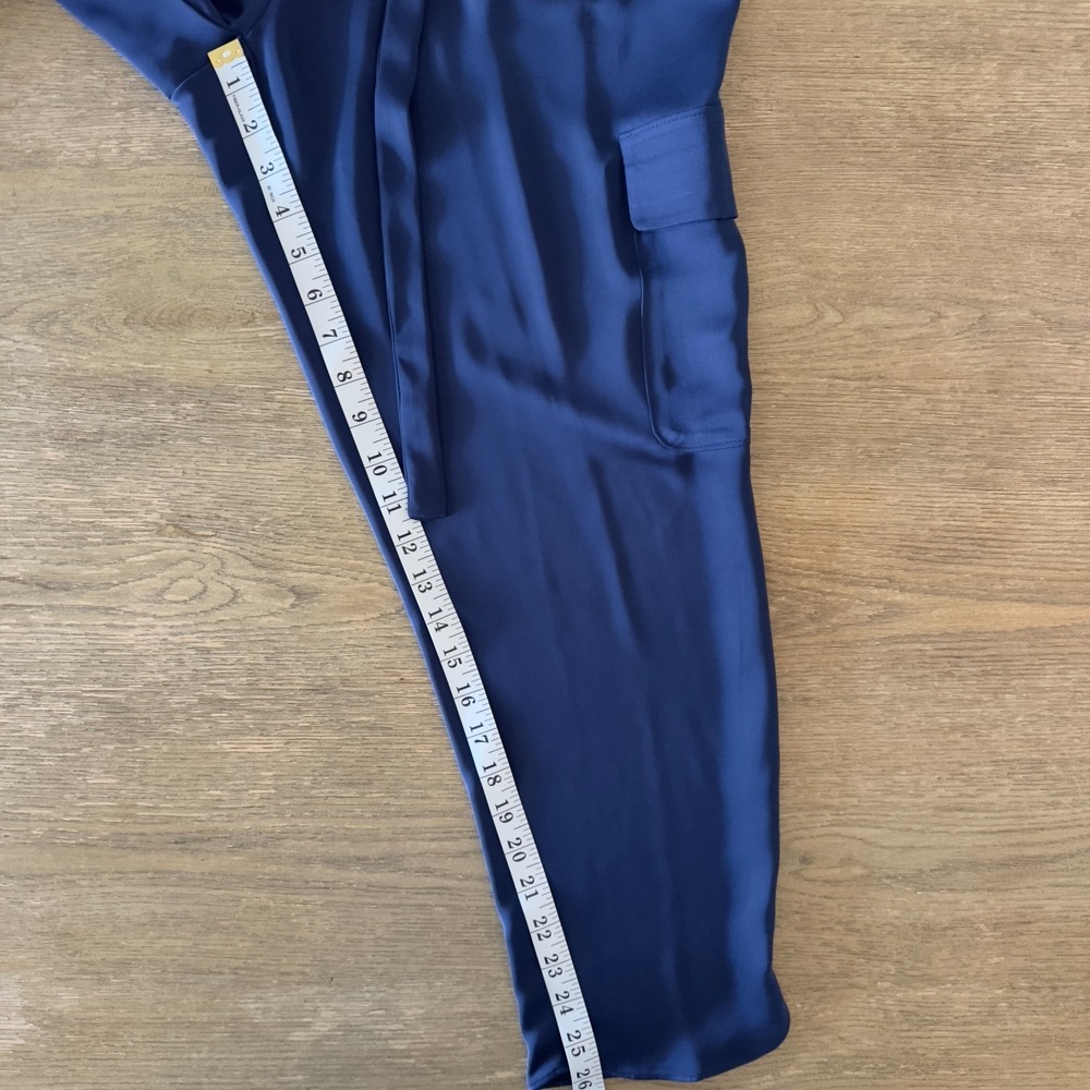 Ramy Brook Satin Elevated Utility Cargo Pants-Navy-Paperbag Waist-Sz M-RRP $295 - Picture 11 of 16